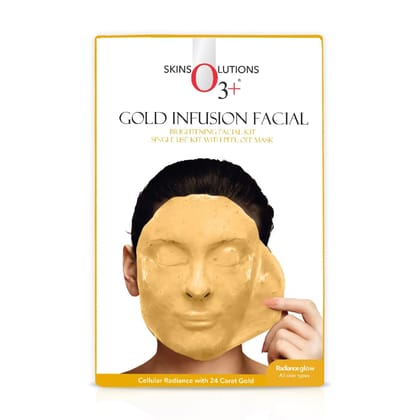 O3+ Gold Infusion Brightening Facial Kit 45g with Peel off Mask for Glowing Skin | Gold Facial kit for Exfoliate & Detoxify the Skin, For All Skin Types O3+ Gold Infusion Brightening Facial Kit 45g with Peel off Mask for Glowing Skin | Gold Facial kit fo