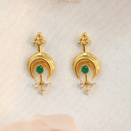925 Sterling Silver Green Moon Bugadi (Pierced)-Gold
