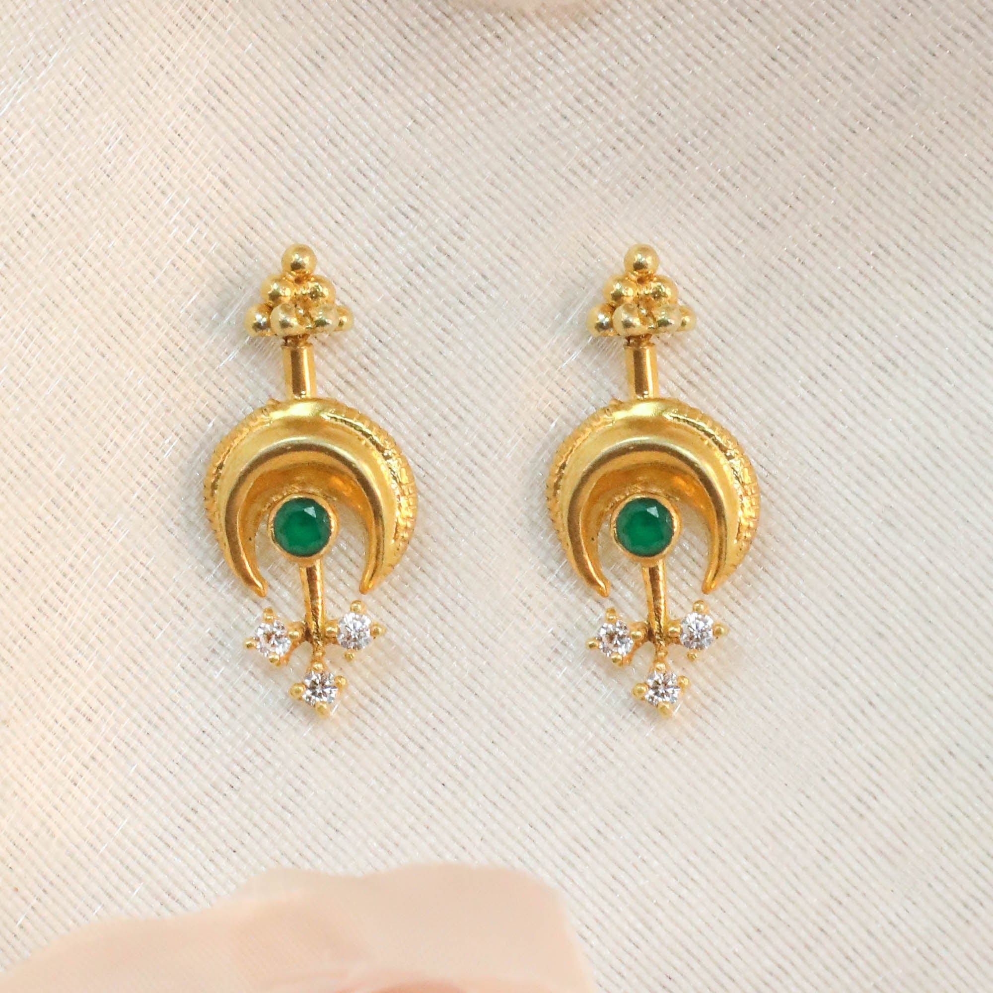 925 Sterling Silver Green Moon Bugadi (Pierced)-Gold