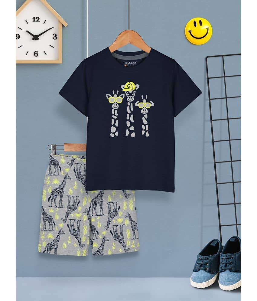 HELLCAT Pack of 1 Boys Cotton Blend T-Shirt & Shorts Set ( Coral )