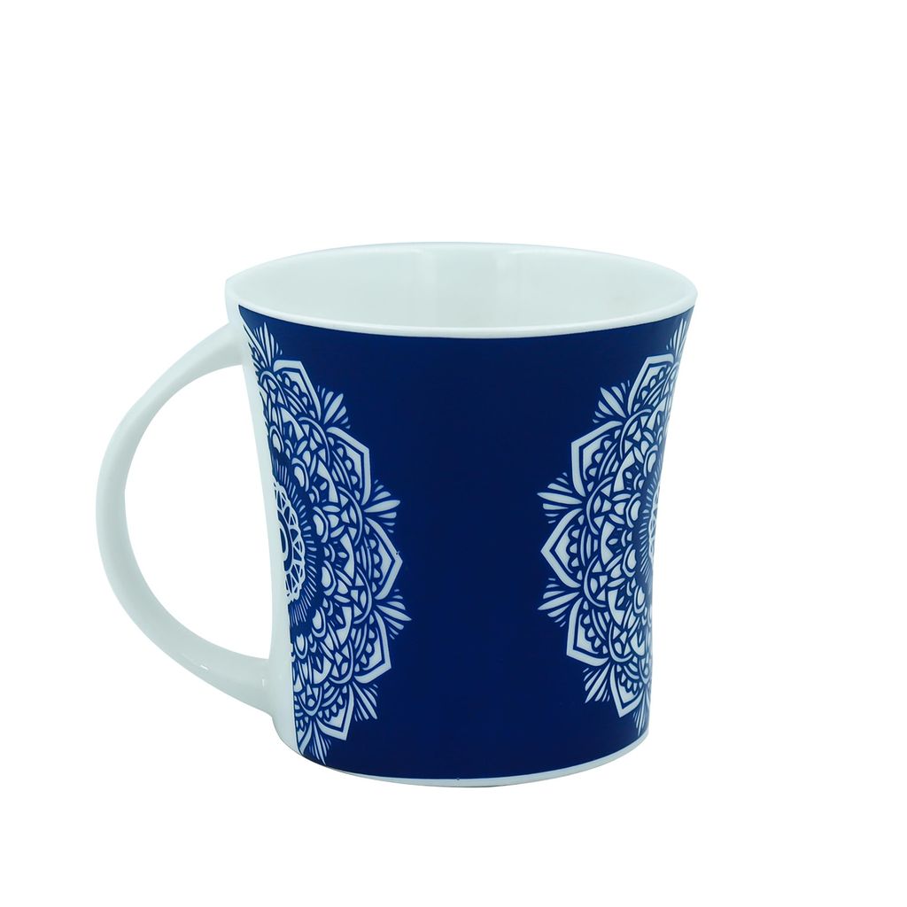 Femora Abstract Lotus Pattern Tea Cups, Ceramic Tea Cups, Coffee Mugs (160 ml) - 6 Pcs Set (Blue)