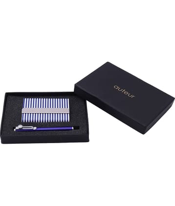 "auteur" VCH49SliderBlue "Value Pack" Beautiful Gift Collection, Most Elegant Visitng cum Debit, Credit Card Holder in Blue Strip with Super Stylish Blue Ball  Gift Set Pack of 2