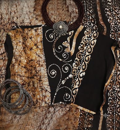 Handcrafted Batik Print 3 Piece Unstitched Muslin Silk Suit set Handcrafted Batik Print 3 Piece Unstitched Muslin Silk Suit set