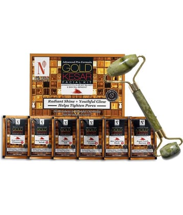 NutriGlow Gold Kesar Facial Kit for Women for Glowing Skin 6-Pieces Skin Care/Skin Cleanup Set, 60gm with Jade Roller