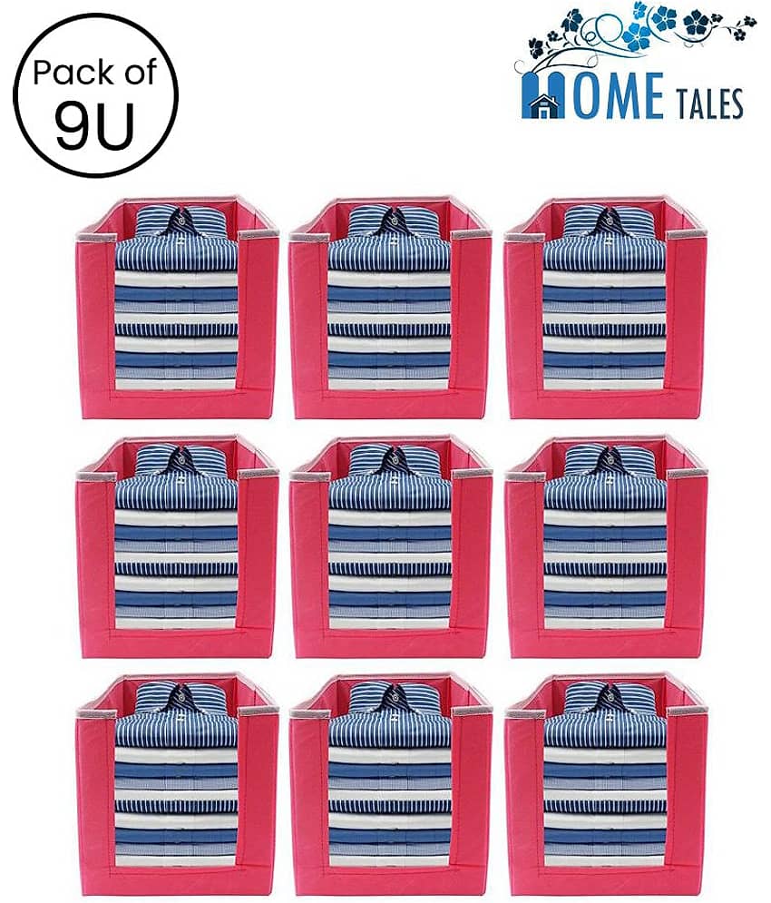 Non-Woven Shirt Stacker & Cloth Organizer, Pack of 9 (Pink)