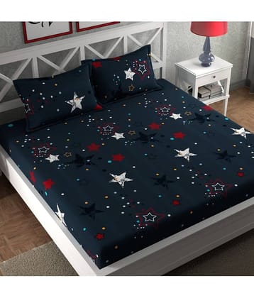 CG HOMES Microfiber 1 Double Bedsheet with 2 Pillow Covers ( Navy )