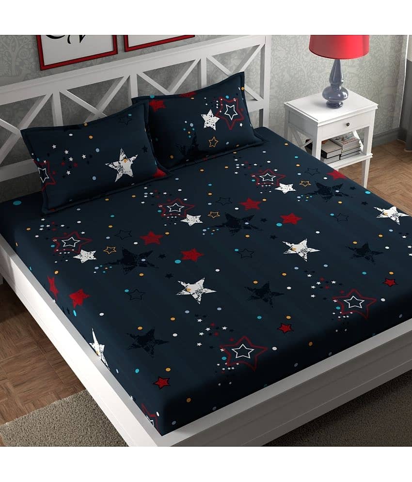 CG HOMES Microfiber 1 Double Bedsheet with 2 Pillow Covers ( Navy )