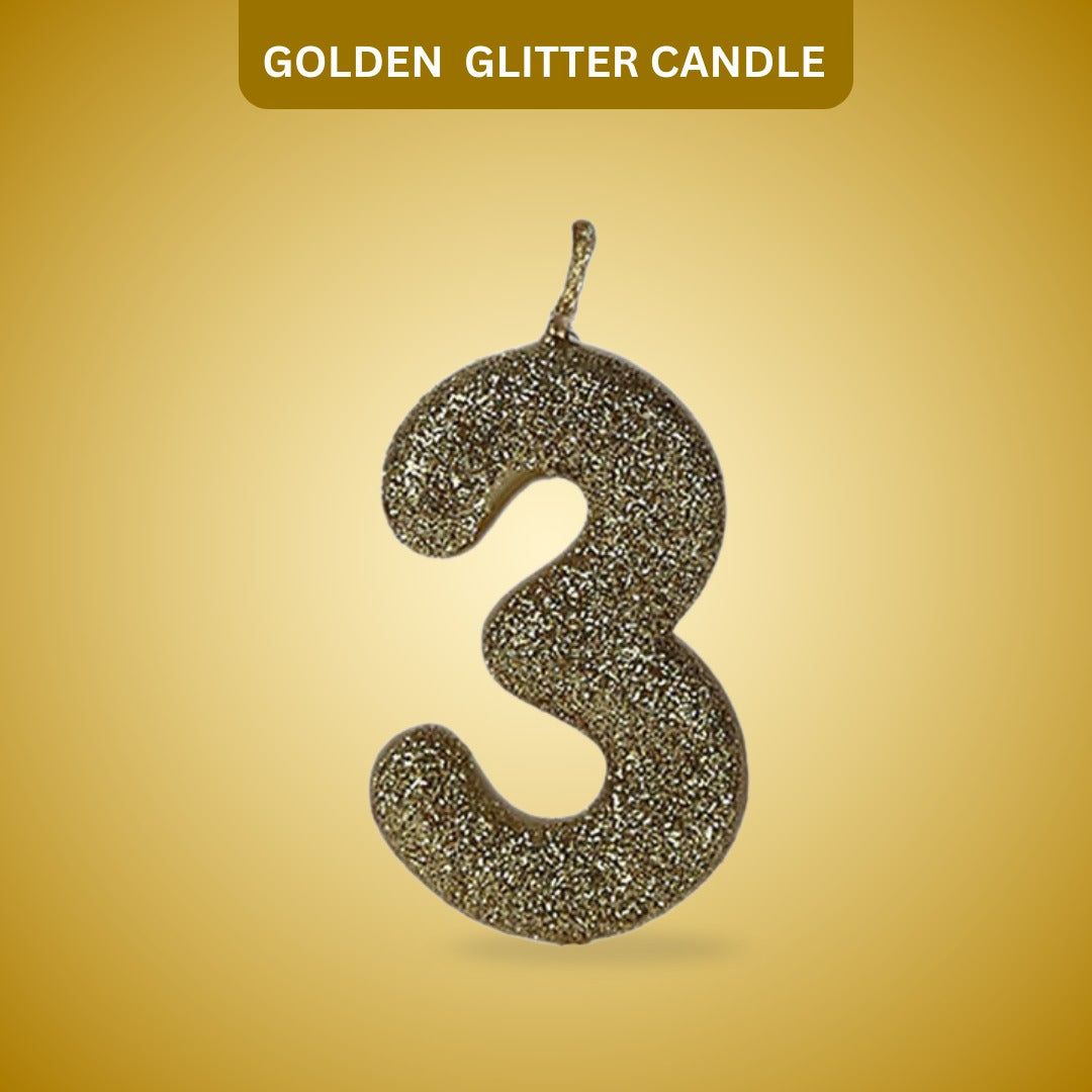 Number 3 Golden Glitter Candle - 1PC