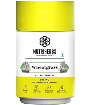 Nutriherbs Wheatgrass Extract 800 mg 100% Pure & Organic  - 60 Capsules | Works As A Natural Detoxifier| Helps To Build Immunity
