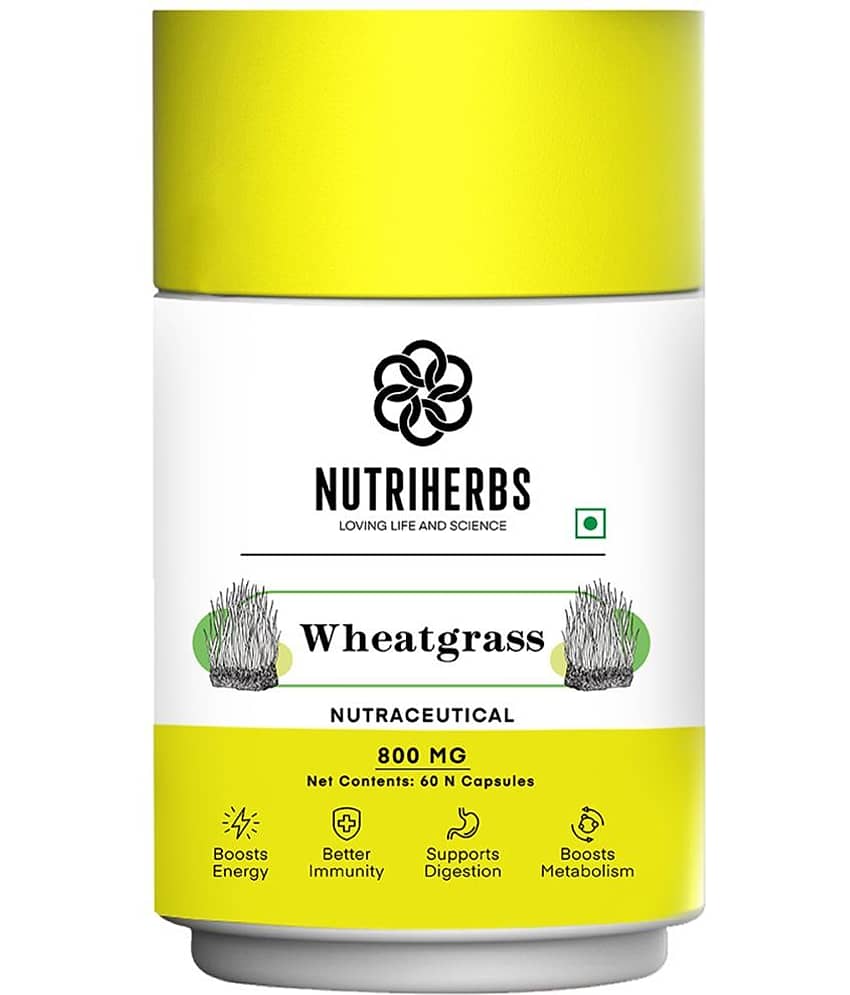 Nutriherbs Wheatgrass Extract 800 mg 100% Pure & Organic  - 60 Capsules | Works As A Natural Detoxifier| Helps To Build Immunity