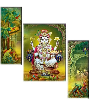Saf Ganesha modern art Set of 3 MDF Painting Without Frame