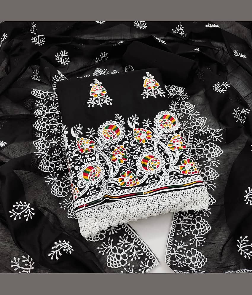 Rangtulika Ethnics Unstitched Cotton Blend Applique Dress Material - Black ( Pack of 1 )