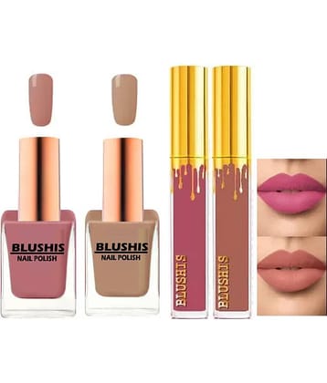 BLUSHIS Multicolor Matte Lipstick and Nail Paint (Pack of 4)