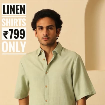 PREMIUM LINEN SHIRT HALF - LIGHT  GREEN-M-40