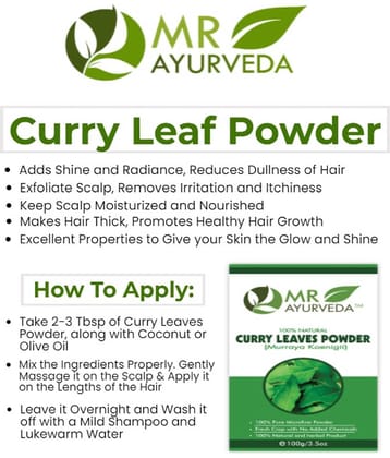 MR Ayurveda Curry Leaves Powder | Kadi Patta Powder Hair Scalp Treatment 500 g Pack of 5