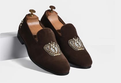 emiliano brown embroidered slipons (SALE)-UK 6