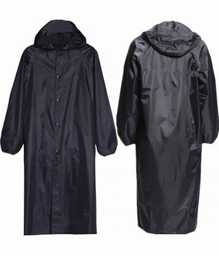 Infispace Nylon Long Raincoat - Black