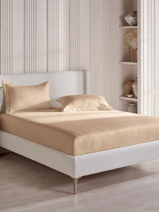 DDECOR Live beautiful Cotton King Bed Sheet Set Geometric 300 TC with 2 Pillow Covers - Beige