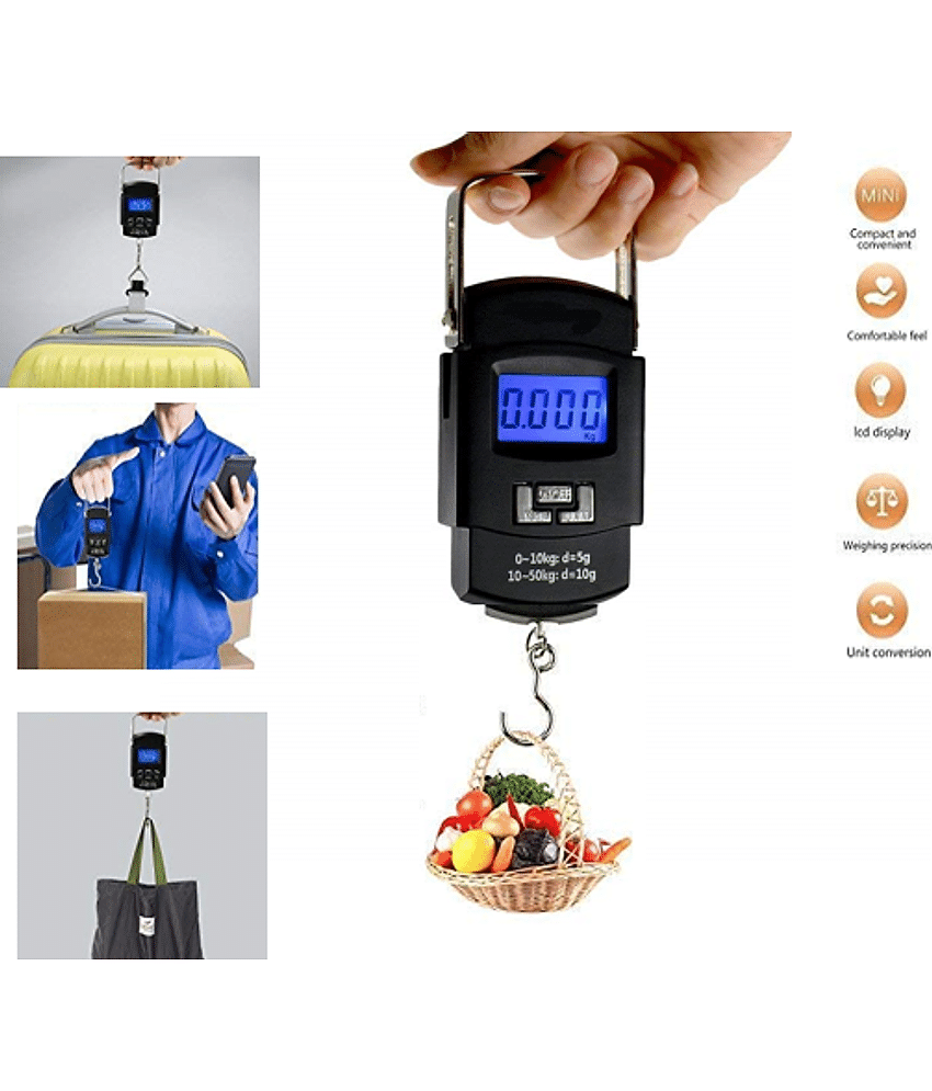 Highlight Black Electronic Weighing Scale (Metal Hook Type Luggage Scale) Weighs upto 50 kg (Battery not included)