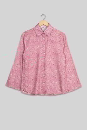Seamless Pink Floral Bell Sleeve Shirt For Women-XXS / Rose Pink / SH00043-DPLZ00248-2.1-NIL-NIL-NIL-NIL-NIL-THR07-FS01-NIL-BT02-8-NIL-NIL-NIL