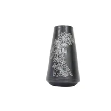 Black Potters Azamgarh Black Pottery Flower Vase Cone Shape