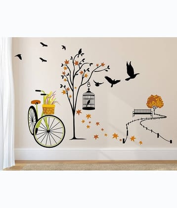 Asmi Collection Beautiful Tree Cycle and Birds in Autumn Wall Sticker ( 90 x 135 cms )