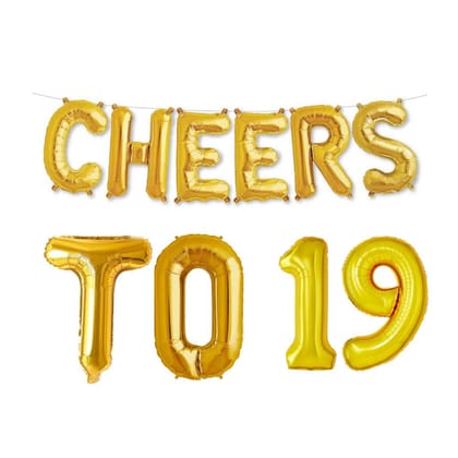 Balloonistics Cheers to Nineteen Foil Balloon Combo Number 19 Foil Balloon for Birthday and Anniversary