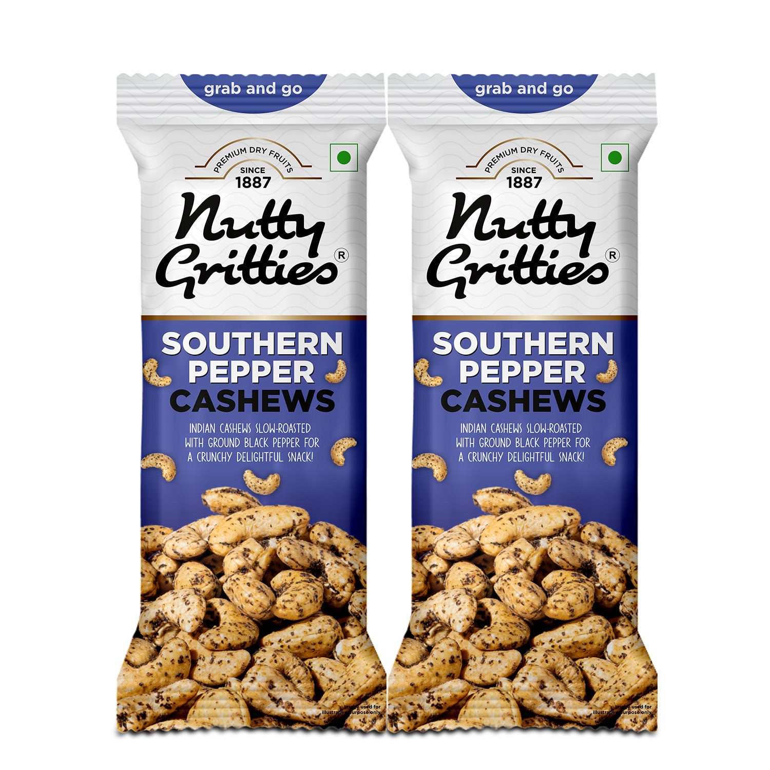 Nutty Gritties Premium Jumbo Size Southern Pepper Cashew Nuts, 40 gm - Pack of 2