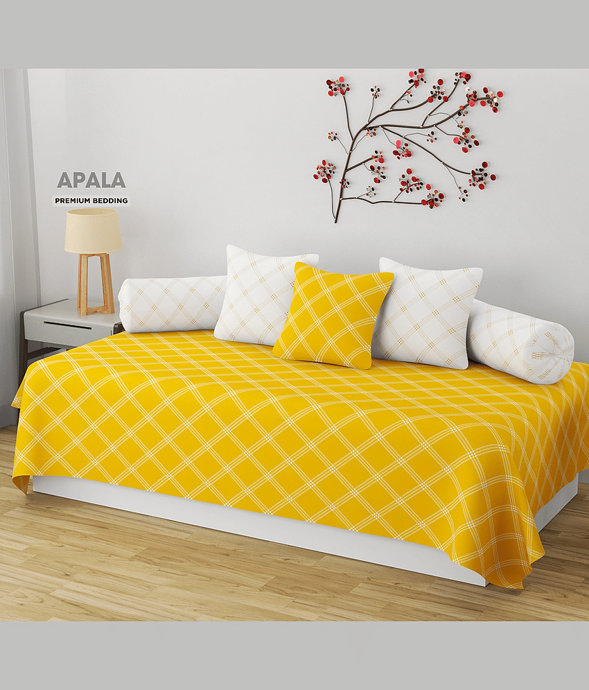 Apala Cotton Geometric Diwan Set 6 Pcs - Yellow