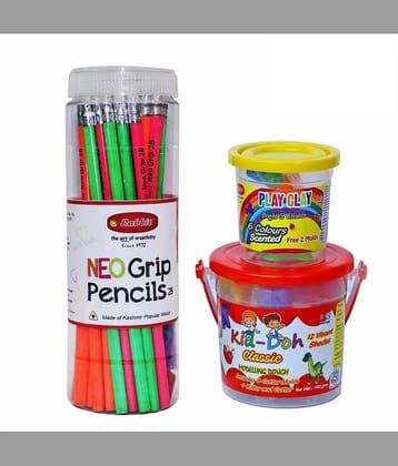 Pencil Jar 30 Pencils + Kid Doh Classic Bucket +Play Clay 6 Colors Bucket|Play Doh Clay|Play Doh for Kids|Pencil |Play Clay for Kids|Play Doh Clay Set|Pencils set|Pencil box|Clay set for Kids|Stationery for Kids|Doh Set|Doh Clay|age is 3+|