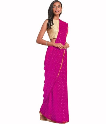 Bhuwal Fashion Georgette Printed Saree With Unstitched Blouse Piece ( Pink )