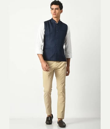 IndiWeaves Navy Blue Cotton Blend Men's Nehru Jacket ( Pack of 1 )