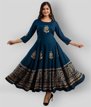 Lee Moda - Navy Rayon Women's Anarkali Kurti ( Pack of 1 )