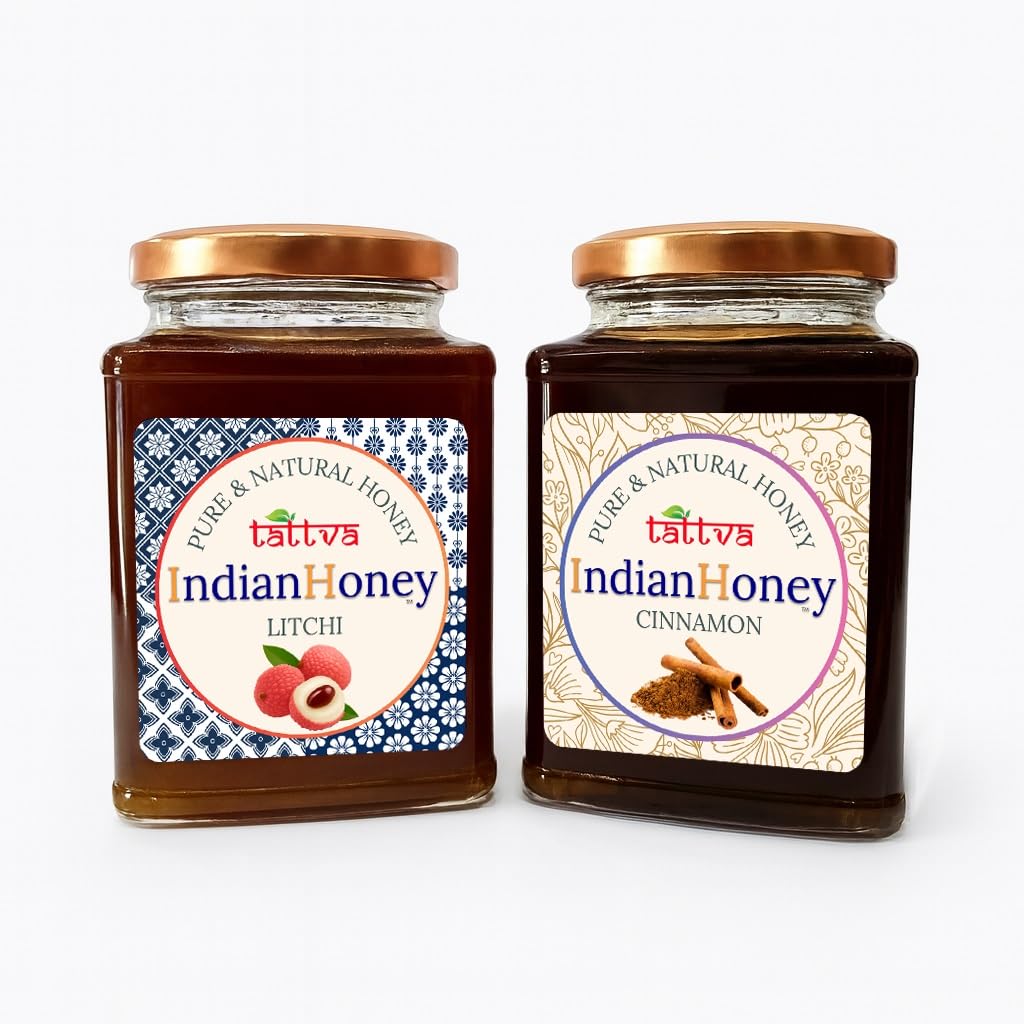 IndianHoney Litchi & Cinnamon Honey Combo (Pack of 2) | Pure & Natural | 1kg (500g Each) | Unprocessed & Unfiltered Natural Sweetener