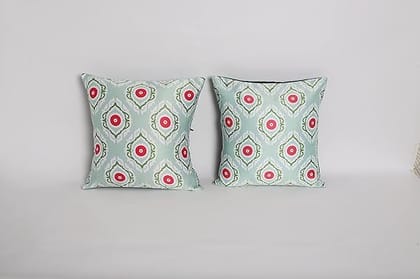 Koko Decorative Set of 2 Polyester Cushion Covers - 16x16 Inch Soft Textured Green Natural Design for Sofa, Bed & Chair
