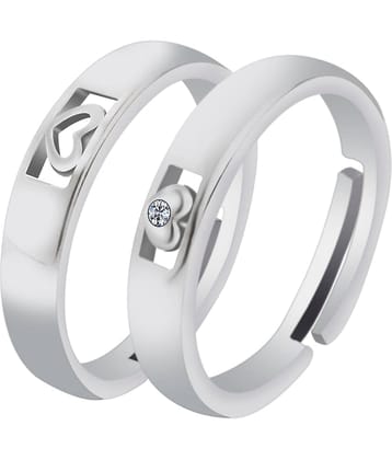 Silver Plated Solitaire His and Her Heart shape matching  Adjustable Couple ring  for Men and WomenCouple ring  Girls and Boys-2 pieces