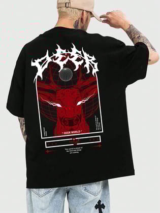 Graphic Deer Back Printed T shirt for Men Cotton-S