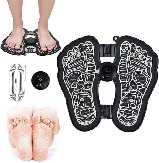 WUGO::EMS Bio electric Appoints Foot Massager Pain Relief Wireless Electric Massage Machine Portable Foot Simulator Massager Folding Pad Electric Foot Massage Machine with 8 Modes and 19 Intensities for Home, Office & Travel.