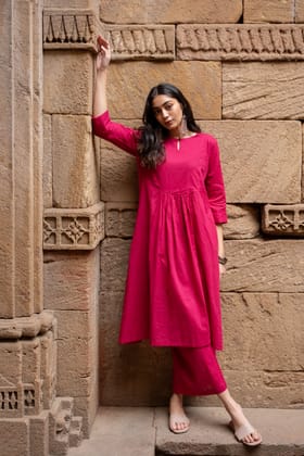 Hibiscus pink Kurta set-S
