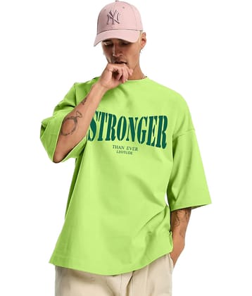 Leotude Men Cotton Blend Oversized Fit Printed T-Shirt ( Green )