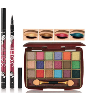 swenky 18 color shimmer eyeshadow with waterproof eyeliner (Pack of 3)