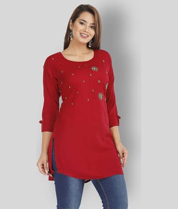 JC4U - Maroon Rayon Women's Straight Kurti ( Pack of 1 )