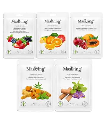 Masking Bamboo Strawberry Orange Papaya Neem Saffron Face Sheet Mask 100 ml Pack of 5