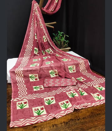 Kanooda Prints Georgette Printed Saree With Unstitched Blouse Piece ( Maroon )