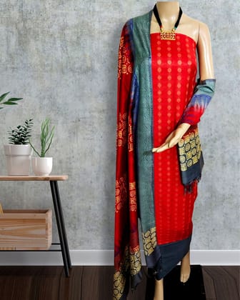 Katan Silk Blissful Blockprint Red Suit