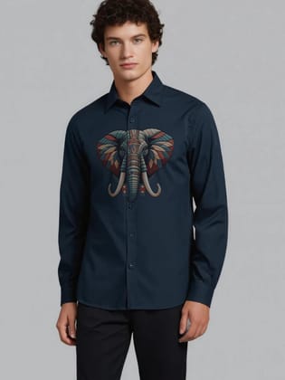 Navy Animal Printed Casual Shirt-NAVY / S
