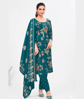 shree jeenmata collection Women Cotton Printed Straight Kurti With Pants ( Blue )