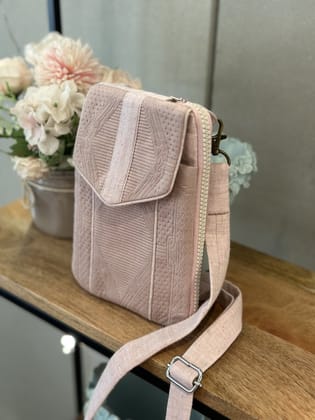 KRI India The Minimalist Rose Pink Wallet Sling | Rose Pink with contrast floral printed lining  | 7.5x5.5 inches  | Wash & Care | 100% Cotton | Handcrafted in India. 100% organic & natural.