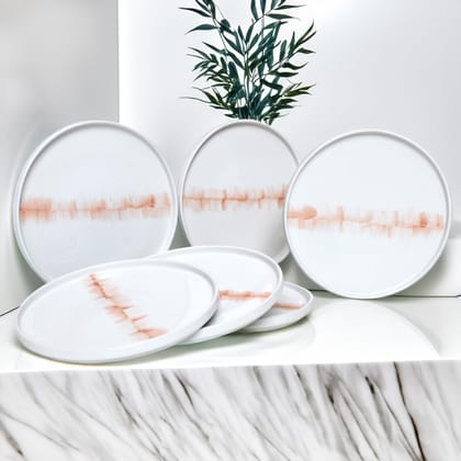 Tablejoy Edged Half Plate Set Of 6, Red Poreclain Round Plate For Dining Table, Home, Restaurant & Gifting, Microwave And Diswasher Safe, Aesthetic Design, Light Weight And Durable, Spill Proof