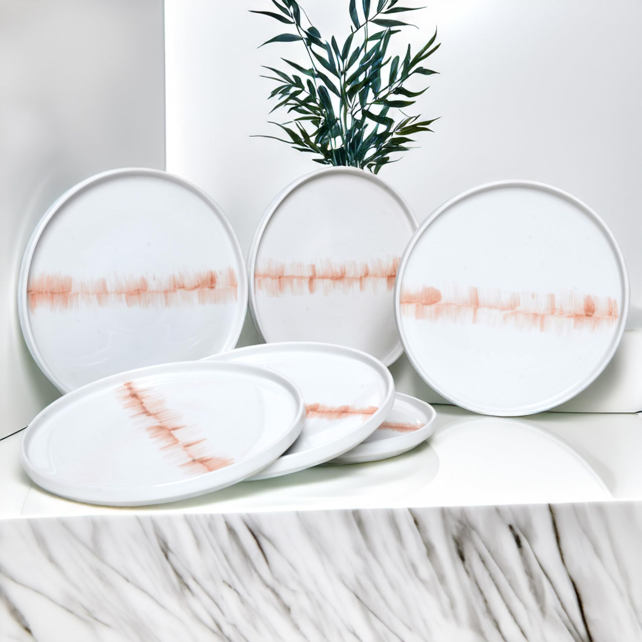 Tablejoy Edged Half Plate Set Of 6, Red Poreclain Round Plate For Dining Table, Home, Restaurant & Gifting, Microwave And Diswasher Safe, Aesthetic Design, Light Weight And Durable, Spill Proof